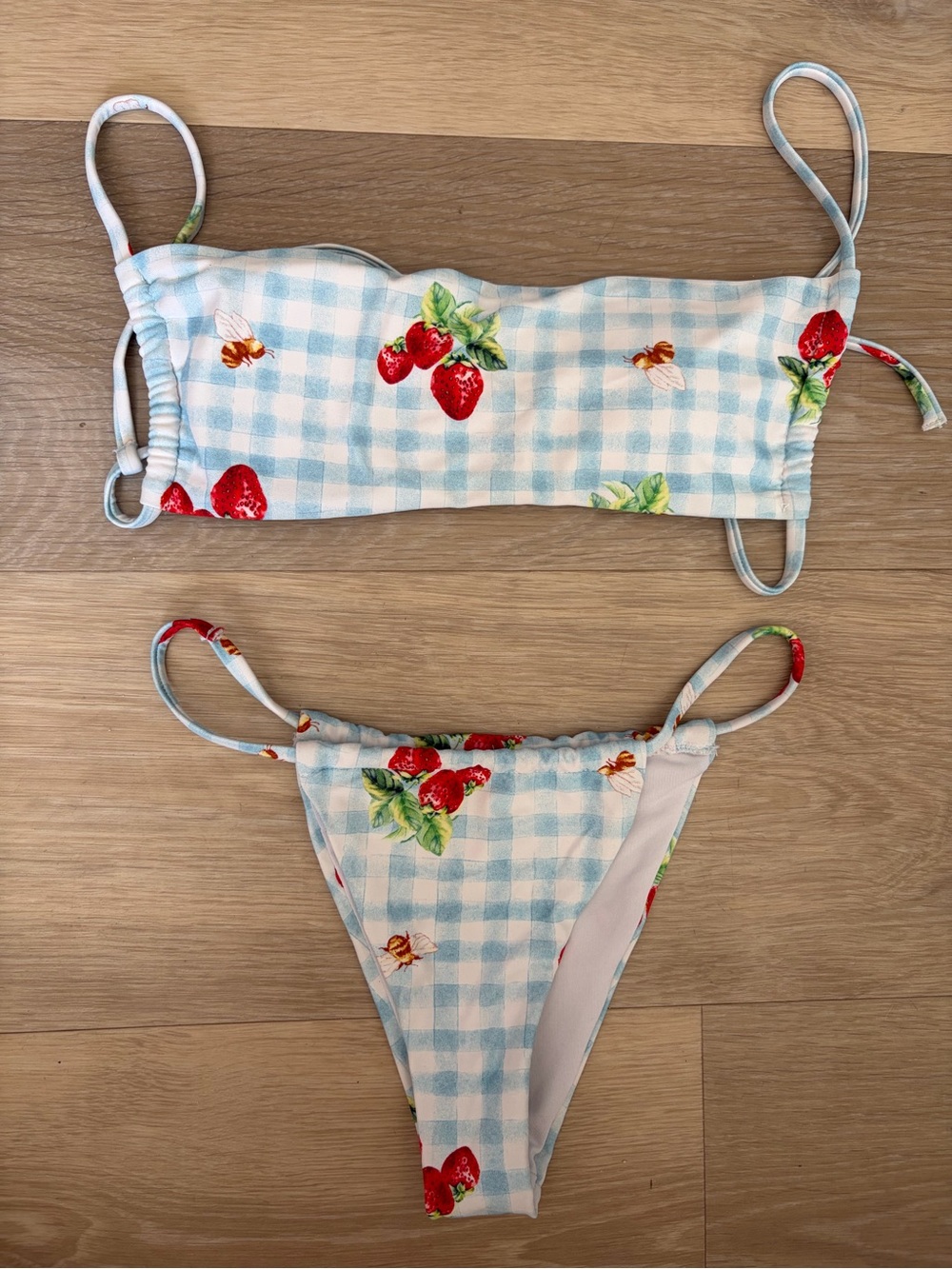 Princess Polly Strawberry Bee Gingham Bikini Set Size US 2